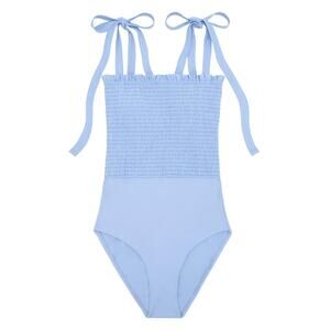MINNOW Light Blue Smocked One Piece Swimsuit Tie Shoulder XS Tuckernuck